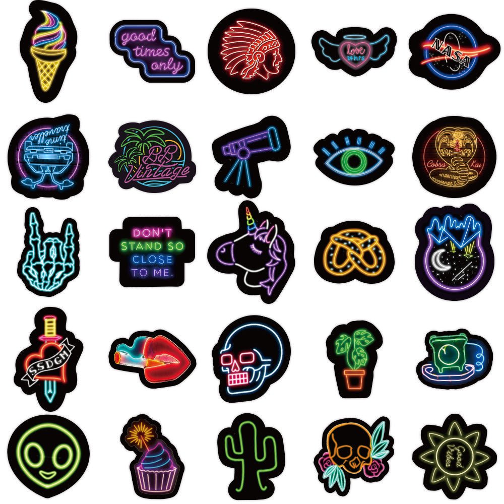 50 Neon Stickers Graffiti Decorative Waterproof Stickers - GadgetGlobe