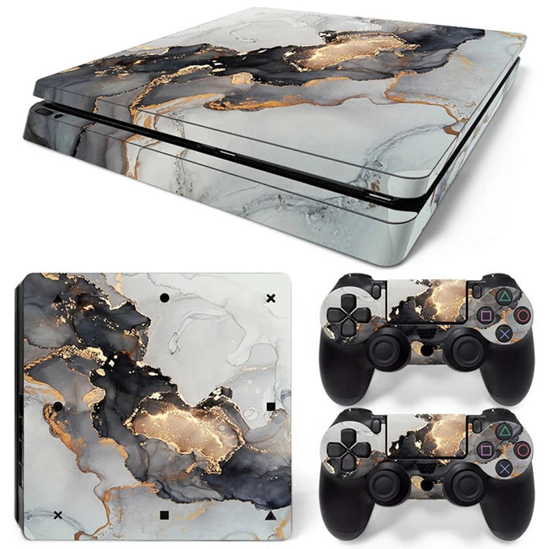 For PS4 Slim Console and 2 Controllers Skin Sticker PS4 Slim Duel Game Vinyl Decal Cover Full Set GadgetGlobe