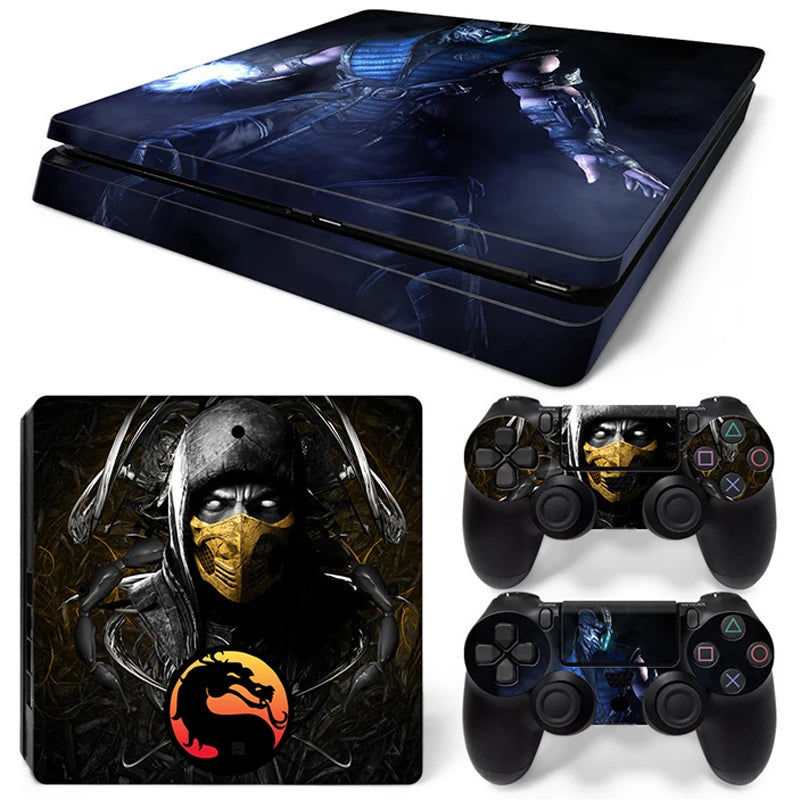 For PS4 Slim Console and 2 Controllers Skin Sticker PS4 Slim Duel Game Vinyl Decal Cover Full Set GadgetGlobe