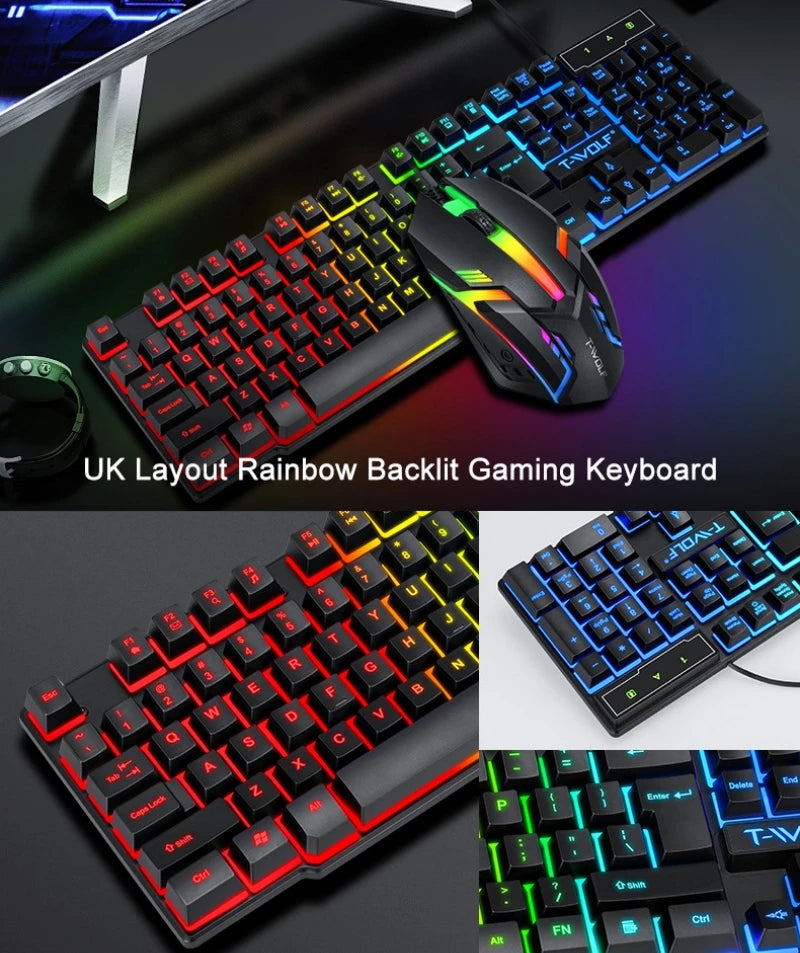Spanish Keyboard with Spanish Layout Russian Arabic Keyboard Mouse Kit 100% Keyboard ISO Color Backlight Wired Gaming Office T20 GadgetGlobe