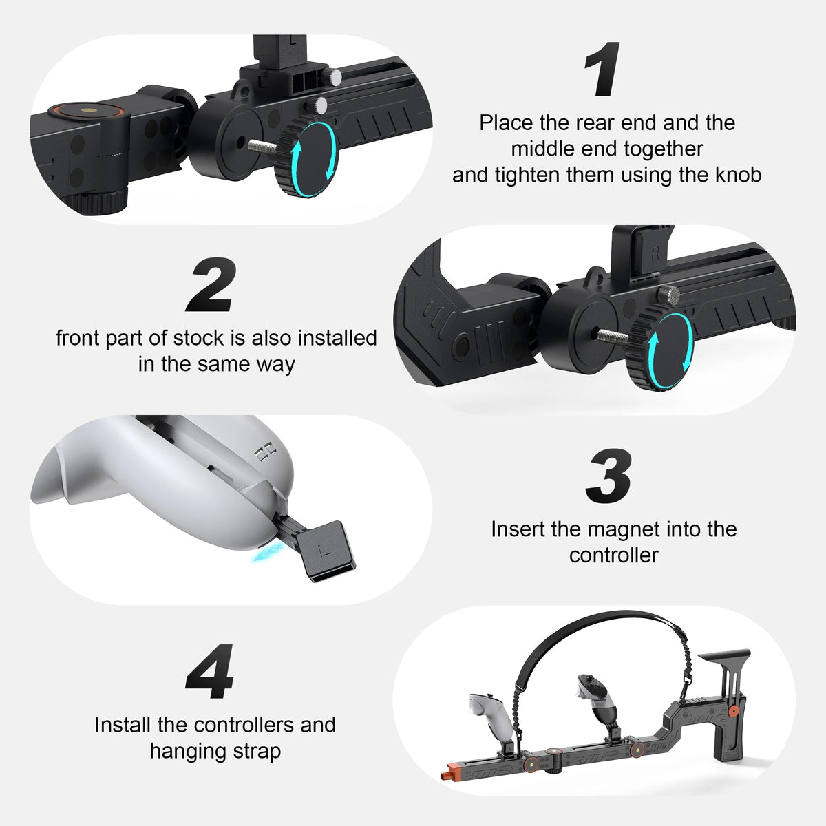 VR Gun Stock Compatible with Meta Quest 3/Quest 3S Magnetic Adjustment Accessories, Shoulder Straps for FPS GadgetGlobe