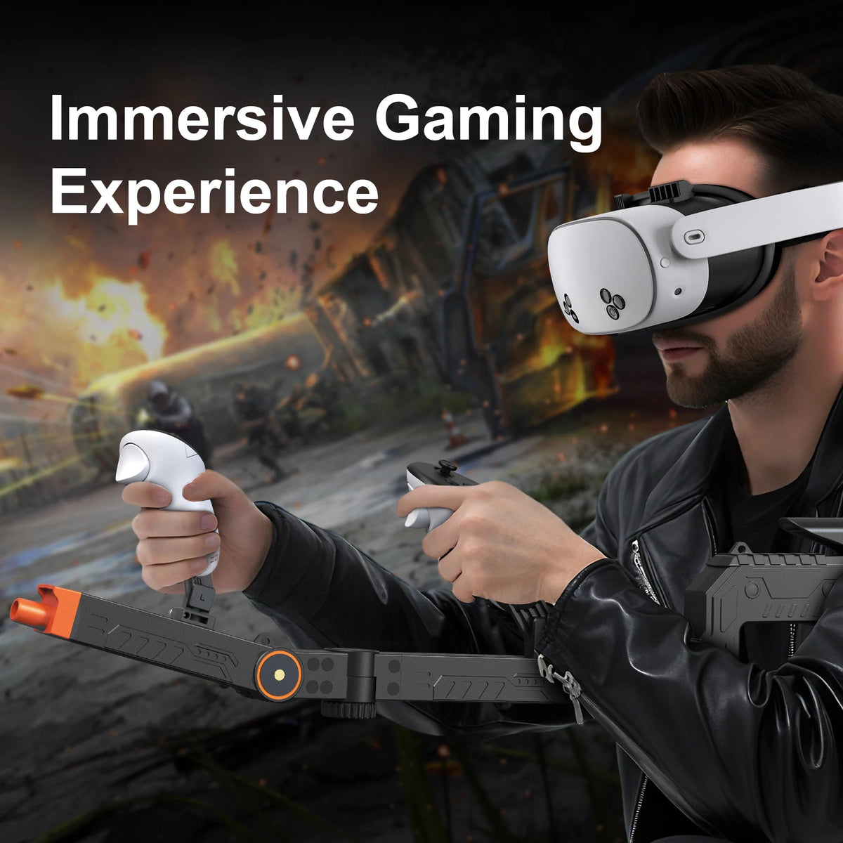 VR Gun Stock Compatible with Meta Quest 3/Quest 3S Magnetic Adjustment Accessories, Shoulder Straps for FPS GadgetGlobe