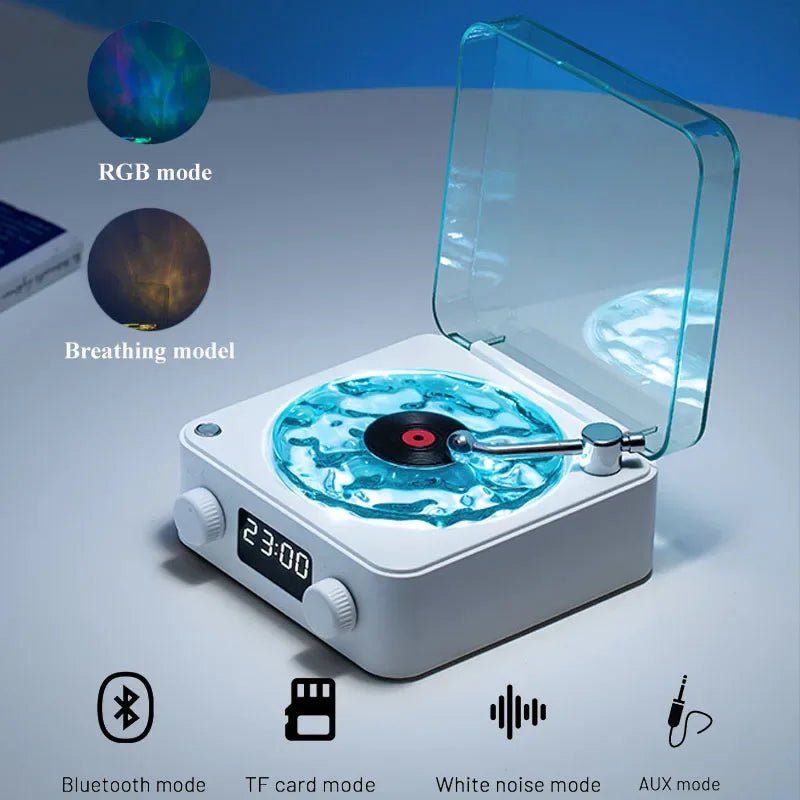 White Noise Retro Turntable Speaker Waves Vinyl Player Bluetooth Speaker Sleep Aid with RGB Light Support TF Card AUX Music Box - GadgetGlobe