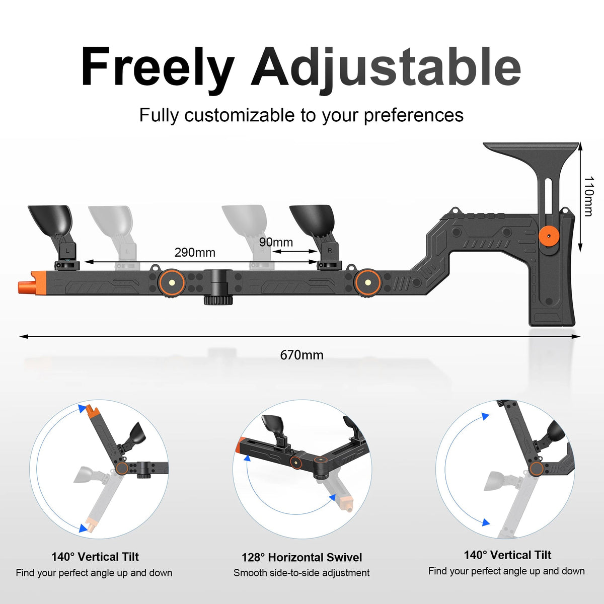 VR Gun Stock Compatible with Meta Quest 3/Quest 3S Magnetic Adjustment Accessories, Shoulder Straps for FPS GadgetGlobe
