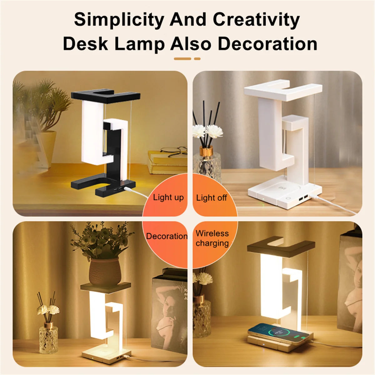 Floating Desk Lamp With Wireless Charger, USB Output Charging Port, Dock Station For iPhone, Bedside Lamp Table Lamp GadgetGlobe