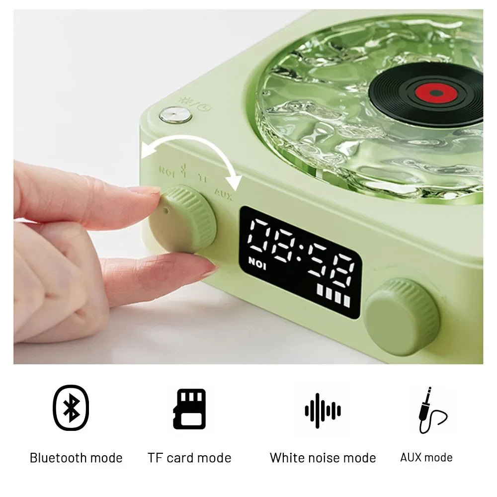 White Noise Retro Turntable Speaker Waves Vinyl Player Bluetooth Speaker Sleep Aid with RGB Light Support TF Card AUX Music Box - GadgetGlobe
