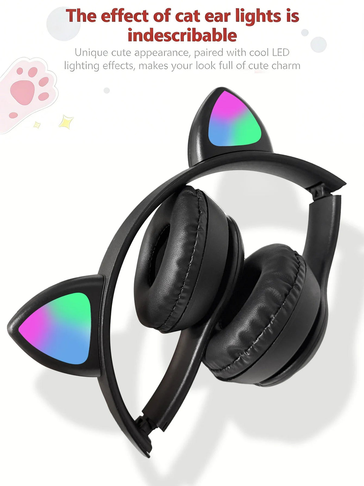 Foldable Glowing Cat Ear Over Ear Headphones, Fashion RGB Light Stereo Headset for Gaming, Music, Sports & Office GadgetGlobe