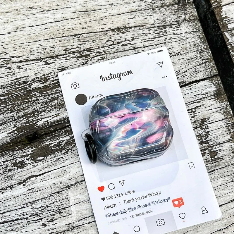 IMD Water Ripple Pattern Earphone Case with Ring For Airpods Series, 1, 2, 3, 4,Pro, Pro2, Pro3, Anti-fall, Dustproof - GadgetGlobe