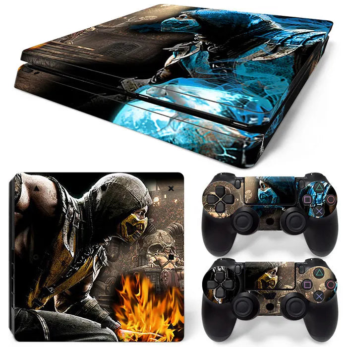 For PS4 Slim Console and 2 Controllers Skin Sticker PS4 Slim Duel Game Vinyl Decal Cover Full Set GadgetGlobe