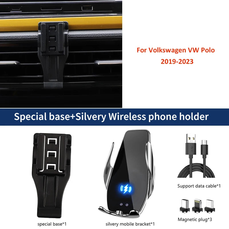 Gravity Car Phone Holder For Volkswagen VW Polo MK6 AW 2019-2023 Special Fix Bracket Base Support Smartphone Wireless Charging GadgetGlobe