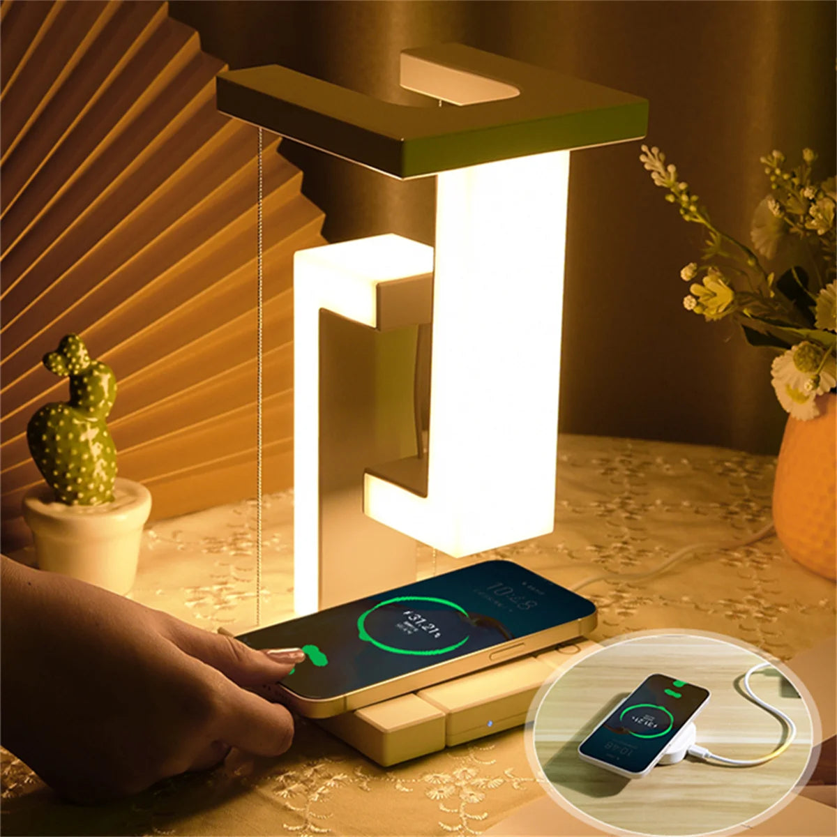 Floating Desk Lamp With Wireless Charger, USB Output Charging Port, Dock Station For iPhone, Bedside Lamp Table Lamp GadgetGlobe