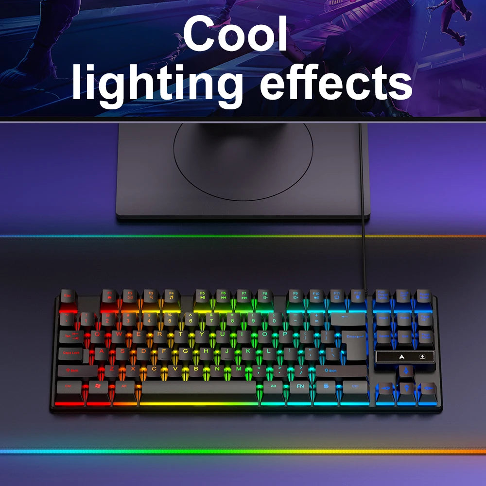 APAYADO 87 Key TKL Wired Gaming Keyboard, Rainbow Backlight with Scroll Lock Co Membrane USB Keyboard Floating Keycaps GadgetGlobe