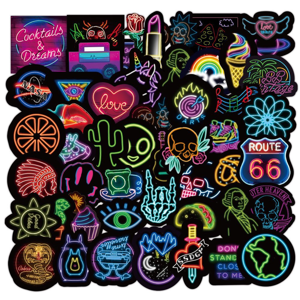 50 Neon Stickers Graffiti Decorative Waterproof Stickers - GadgetGlobe