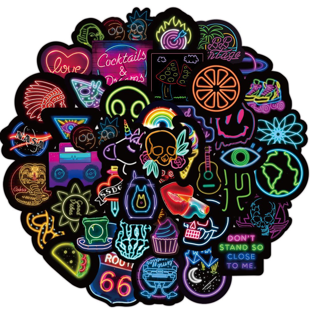 50 Neon Stickers Graffiti Decorative Waterproof Stickers - GadgetGlobe