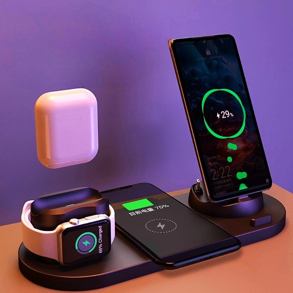 Wireless Charger For IPhone Fast Charger For Phone Fast Charging Pad For Phone Watch 6 In 1 Charging Dock Station - GadgetGlobe