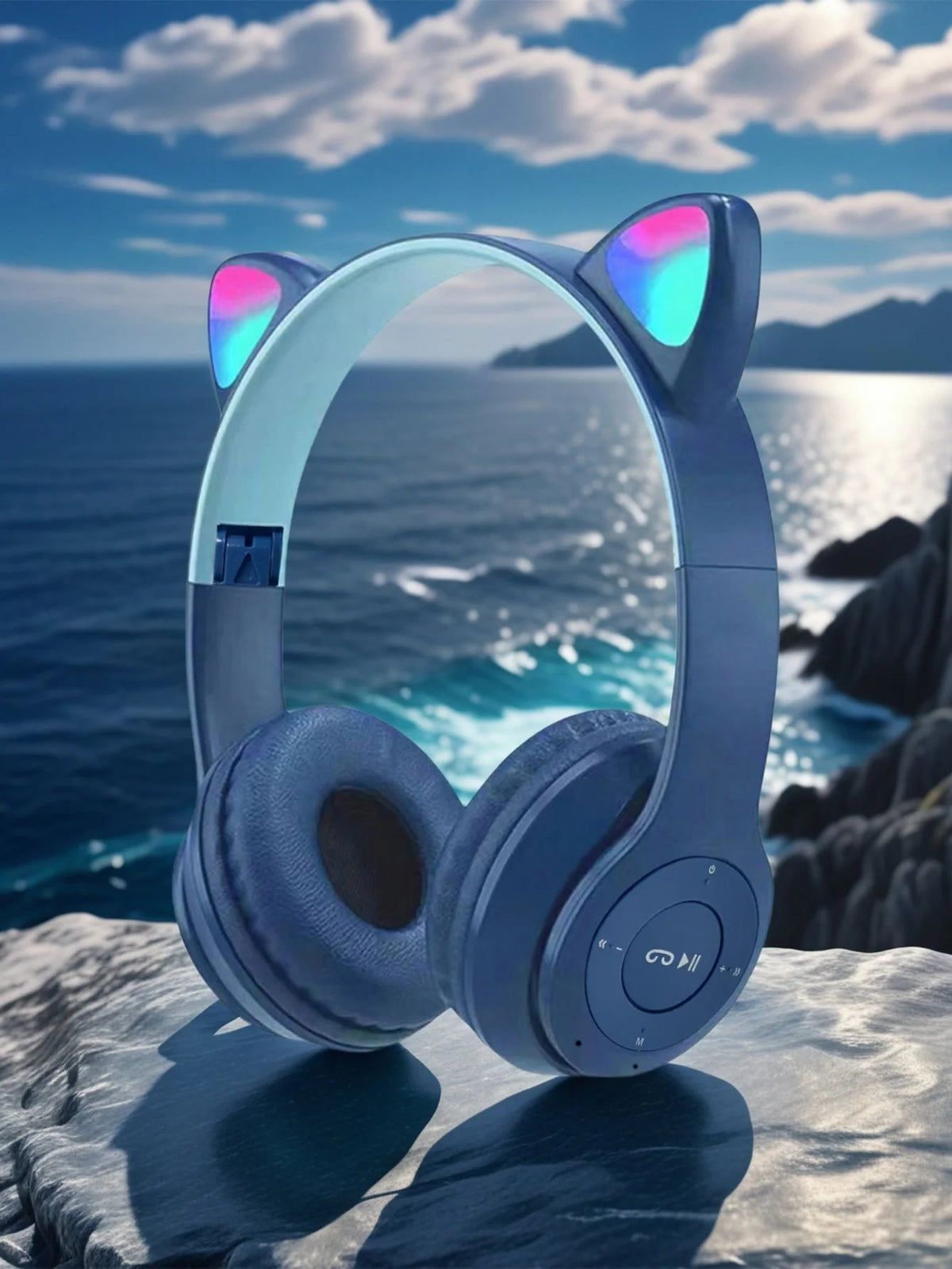Foldable Glowing Cat Ear Over Ear Headphones, Fashion RGB Light Stereo Headset for Gaming, Music, Sports & Office GadgetGlobe