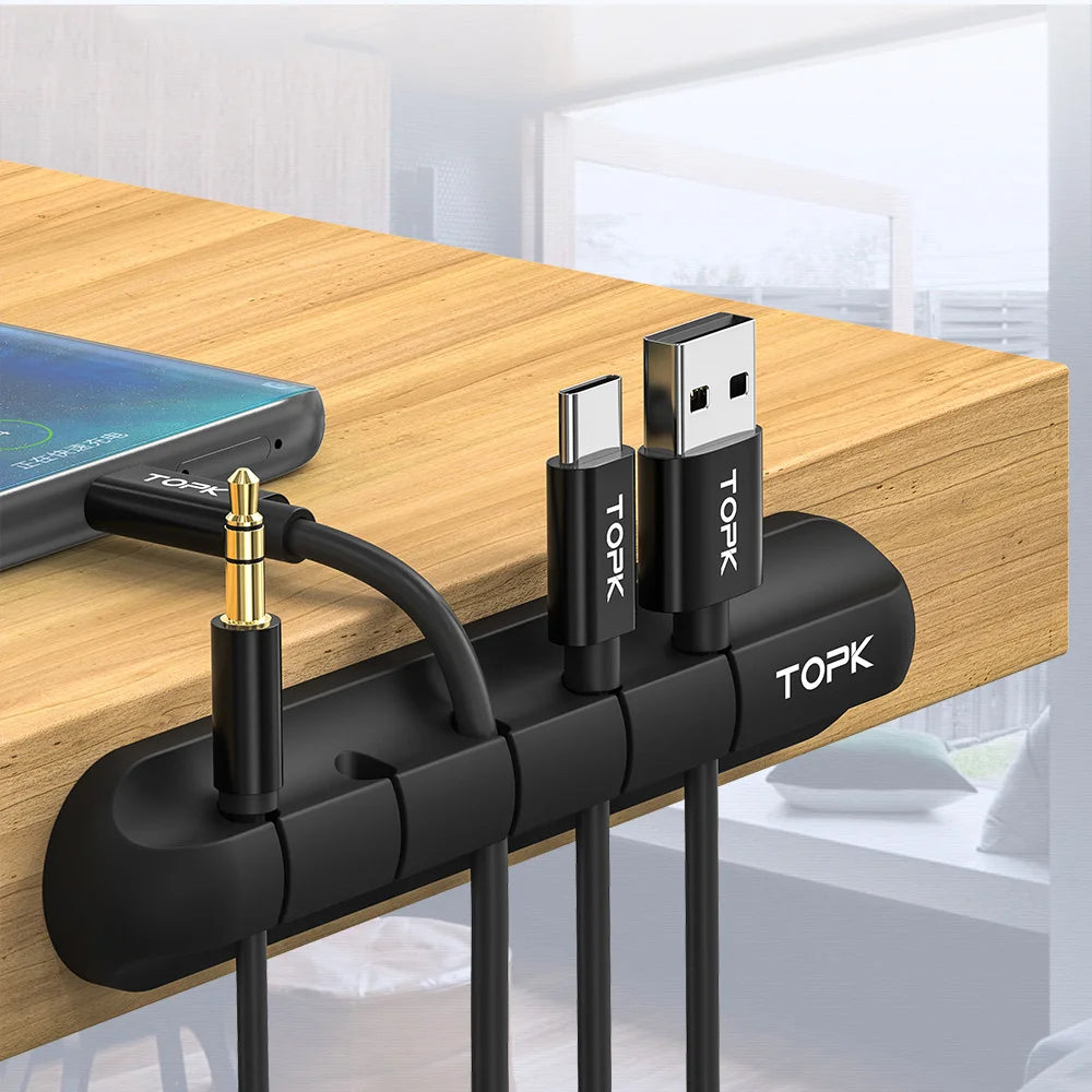 TOPK L16 Silicone USB Cable Winder Desktop Cable organizer Management Multipurpose Clips Cables Protector for Wired headphones GadgetGlobe