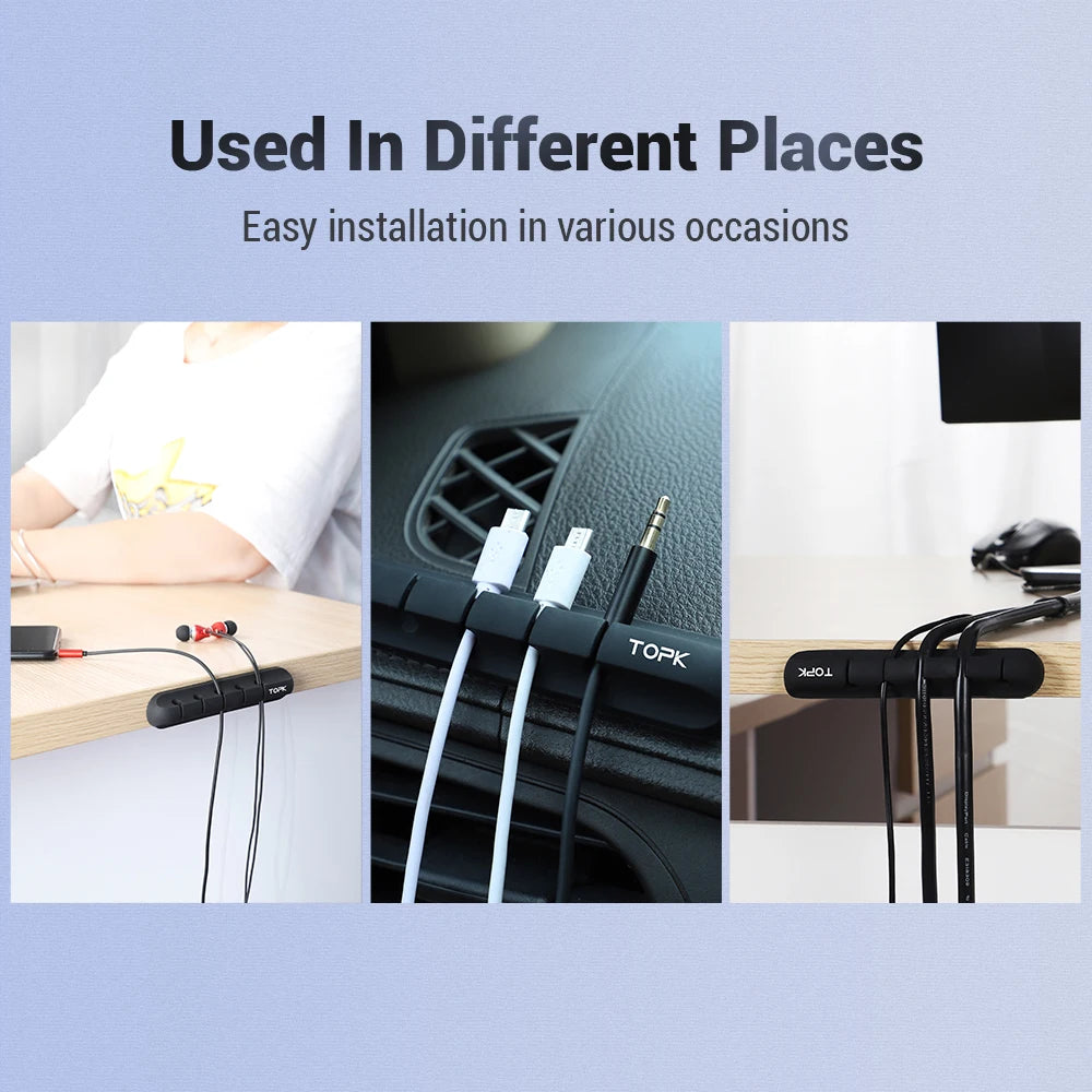 TOPK L16 Silicone USB Cable Winder Desktop Cable organizer Management Multipurpose Clips Cables Protector for Wired headphones GadgetGlobe