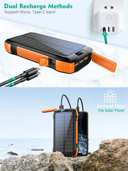 20000mAh Solar Power Bank Portable Wireless Charger PD 20W Fast Charging Powerbank for iPhone 16 Samsung Huawei Xiaomi Powerbank - GadgetGlobe