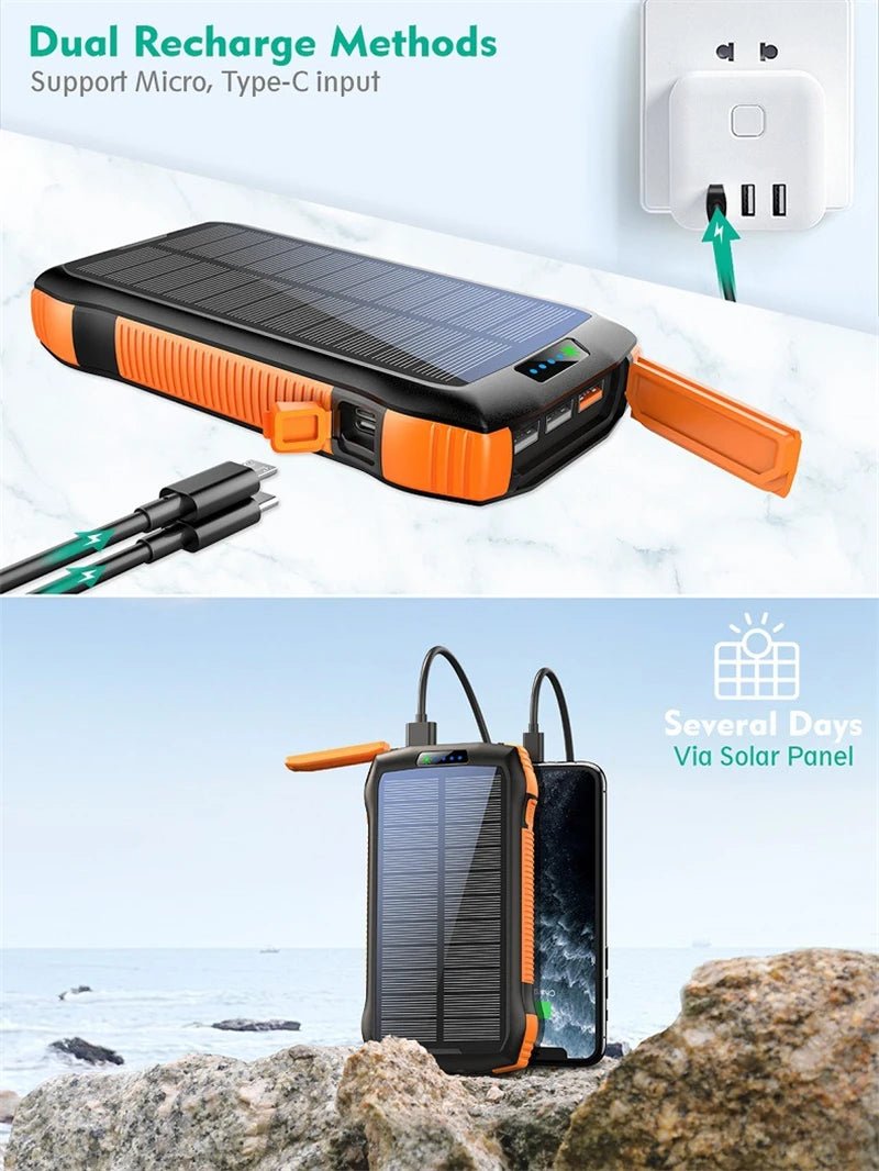 20000mAh Solar Power Bank Portable Wireless Charger PD 20W Fast Charging Powerbank for iPhone 16 Samsung Huawei Xiaomi Powerbank - GadgetGlobe