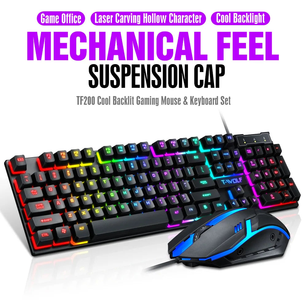 Spanish Keyboard with Spanish Layout Russian Arabic Keyboard Mouse Kit 100% Keyboard ISO Color Backlight Wired Gaming Office T20 GadgetGlobe