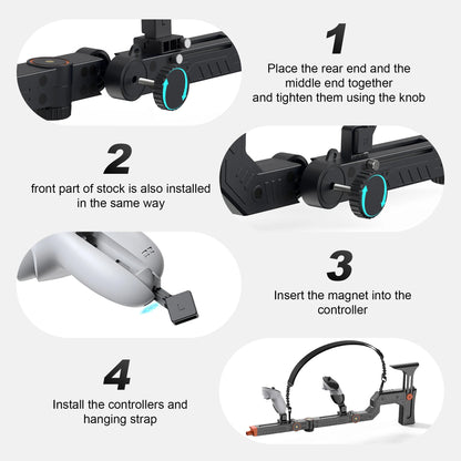 VR Gun Stock Compatible with Meta Quest 3/Quest 3S Magnetic Adjustment Accessories, Shoulder Straps for FPS GadgetGlobe