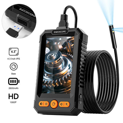 4.3'' IPS Screen Industrial Endoscope Dual Camera 8MM Borescope For Car Repair/Vehicle Engine IP67 Waterproof 8 LEDS GadgetGlobe