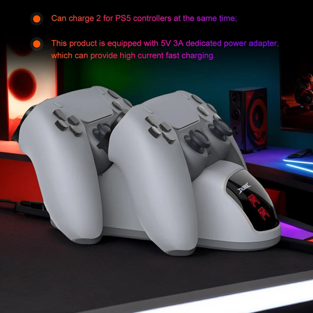 For PS5 Dual Controller Charging Dock Controller Charger Station Charging Cradle Dock for PlayStation 5 Wireless Gamepad GadgetGlobe