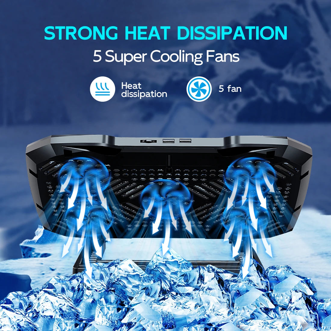 COOLCOLD Laptop Cooling Pad for 12-17 Inch Laptop Cooler Stand, 5 Quiet Fans, 5 Angle Adjustable with Phone Holder GadgetGlobe