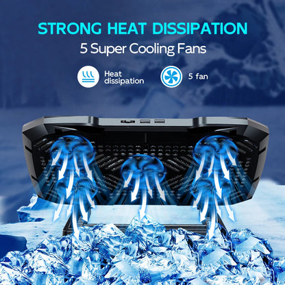 COOLCOLD Laptop Cooling Pad for 12-17 Inch Laptop Cooler Stand, 5 Quiet Fans, 5 Angle Adjustable with Phone Holder GadgetGlobe