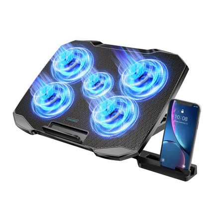 COOLCOLD Laptop Cooling Pad for 12-17 Inch Laptop Cooler Stand, 5 Quiet Fans, 5 Angle Adjustable with Phone Holder GadgetGlobe