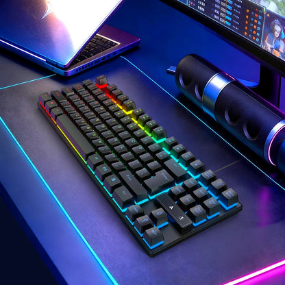 APAYADO 87 Key TKL Wired Gaming Keyboard, Rainbow Backlight with Scroll Lock Co Membrane USB Keyboard Floating Keycaps GadgetGlobe