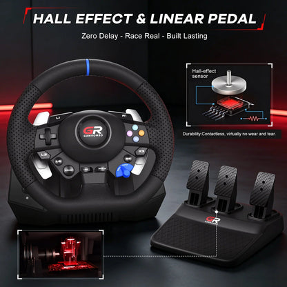 Racing Wheel For PS5/PS4/PC,11" Leather 270°&900° RGB Game Steering Hall Effect Pedal Macro Prog Mapping Gaming Wheels Simulator - GadgetGlobe