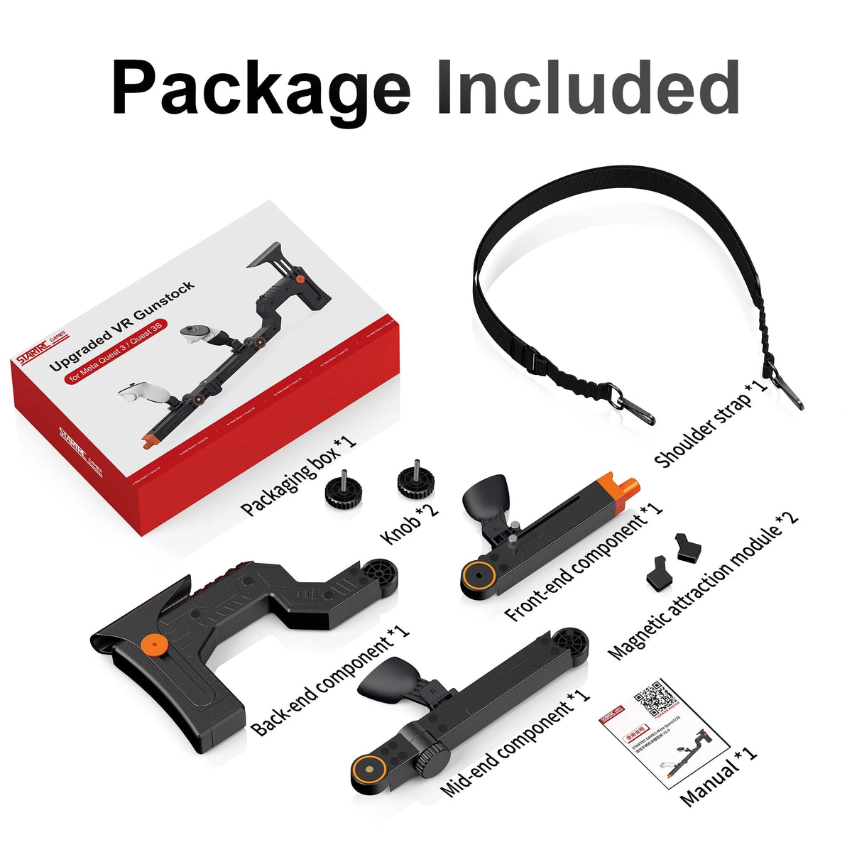 VR Gun Stock Compatible with Meta Quest 3/Quest 3S Magnetic Adjustment Accessories, Shoulder Straps for FPS GadgetGlobe