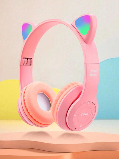 Foldable Glowing Cat Ear Over Ear Headphones, Fashion RGB Light Stereo Headset for Gaming, Music, Sports & Office GadgetGlobe