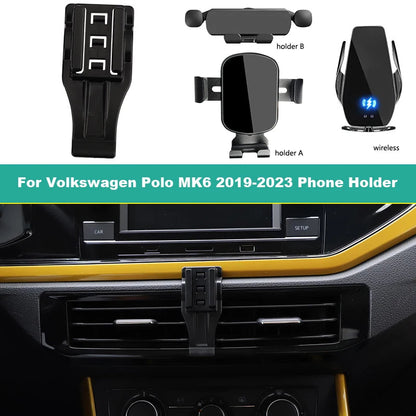 Gravity Car Phone Holder For Volkswagen VW Polo MK6 AW 2019-2023 Special Fix Bracket Base Support Smartphone Wireless Charging GadgetGlobe