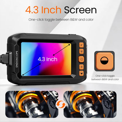 4.3'' IPS Screen Industrial Endoscope Dual Camera 8MM Borescope For Car Repair/Vehicle Engine IP67 Waterproof 8 LEDS GadgetGlobe