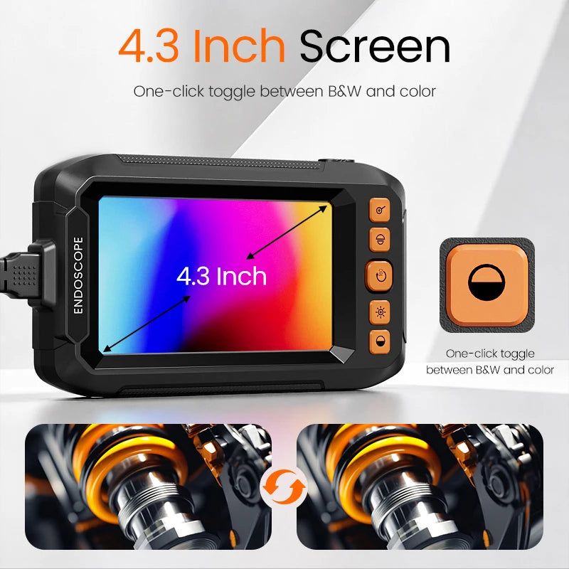 4.3'' IPS Screen Industrial Endoscope Dual Camera 8MM Borescope For Car Repair/Vehicle Engine IP67 Waterproof 8 LEDS GadgetGlobe