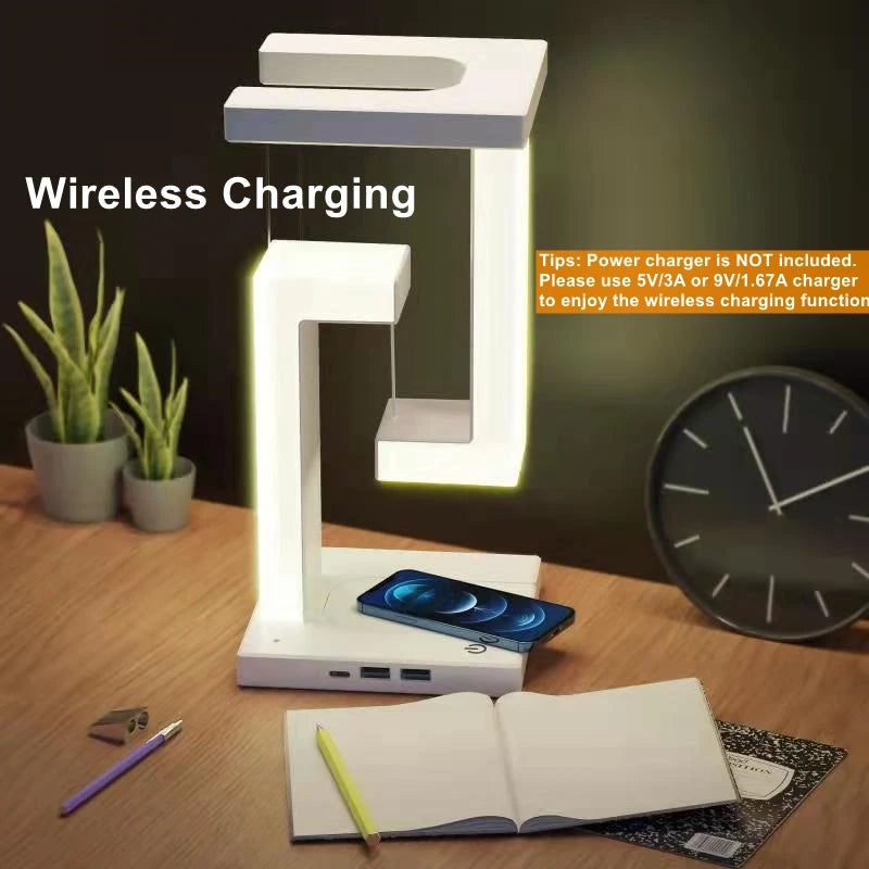 Floating Desk Lamp With Wireless Charger, USB Output Charging Port, Dock Station For iPhone, Bedside Lamp Table Lamp GadgetGlobe