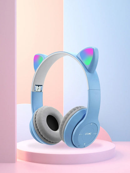 Foldable Glowing Cat Ear Over Ear Headphones, Fashion RGB Light Stereo Headset for Gaming, Music, Sports & Office GadgetGlobe