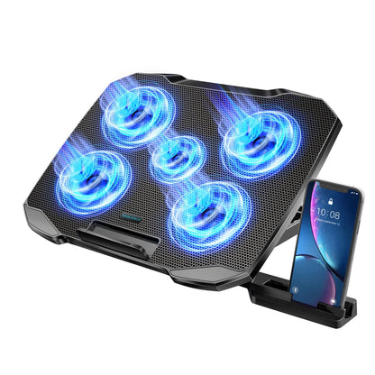 COOLCOLD Laptop Cooling Pad for 12-17 Inch Laptop Cooler Stand, 5 Quiet Fans, 5 Angle Adjustable with Phone Holder GadgetGlobe