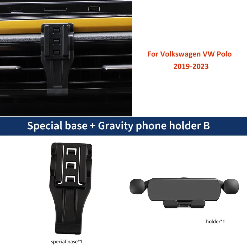 Gravity Car Phone Holder For Volkswagen VW Polo MK6 AW 2019-2023 Special Fix Bracket Base Support Smartphone Wireless Charging GadgetGlobe