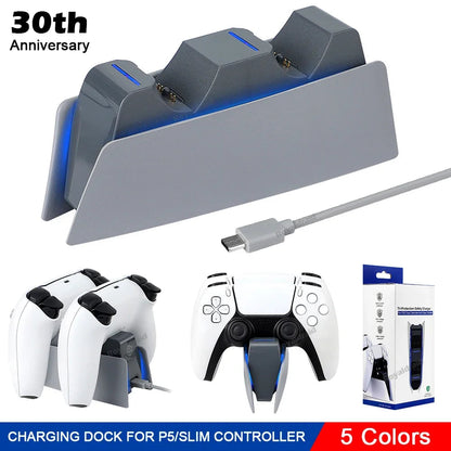 30th Anniversary Controller Charging Station Dual Fast Charger Dock for PS5 DualSense Wireless Controller LED Charging Indicator GadgetGlobe