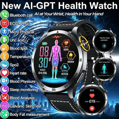 ECG+PPG Health Smart Watch Men Blood Oxygen Uric Acid Blood Pressure Monitoring HD Bluetooth Call AI Watch For iOS Android - GadgetGlobe