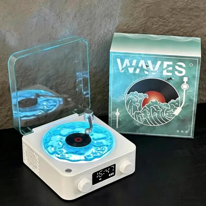 White Noise Retro Turntable Speaker Waves Vinyl Player Bluetooth Speaker Sleep Aid with RGB Light Support TF Card AUX Music Box - GadgetGlobe