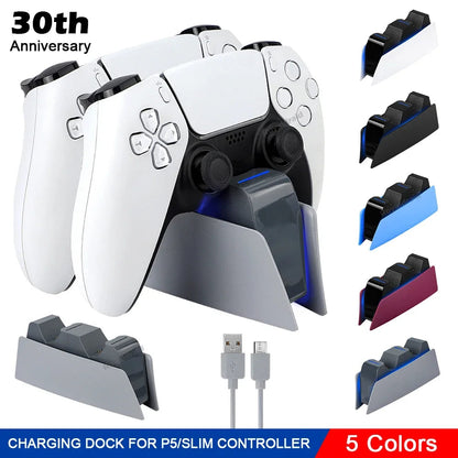 30th Anniversary Controller Charging Station Dual Fast Charger Dock for PS5 DualSense Wireless Controller LED Charging Indicator GadgetGlobe