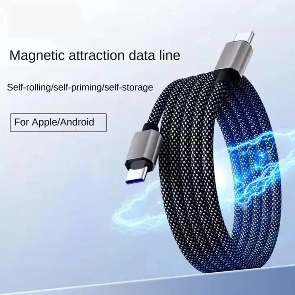 65W Magnetic USB C To Type C Fast Charging Cable Nylon Braided Anti Winding Data Cord Quick Charge 3.0 For iPhone Samsung Huawei GadgetGlobe