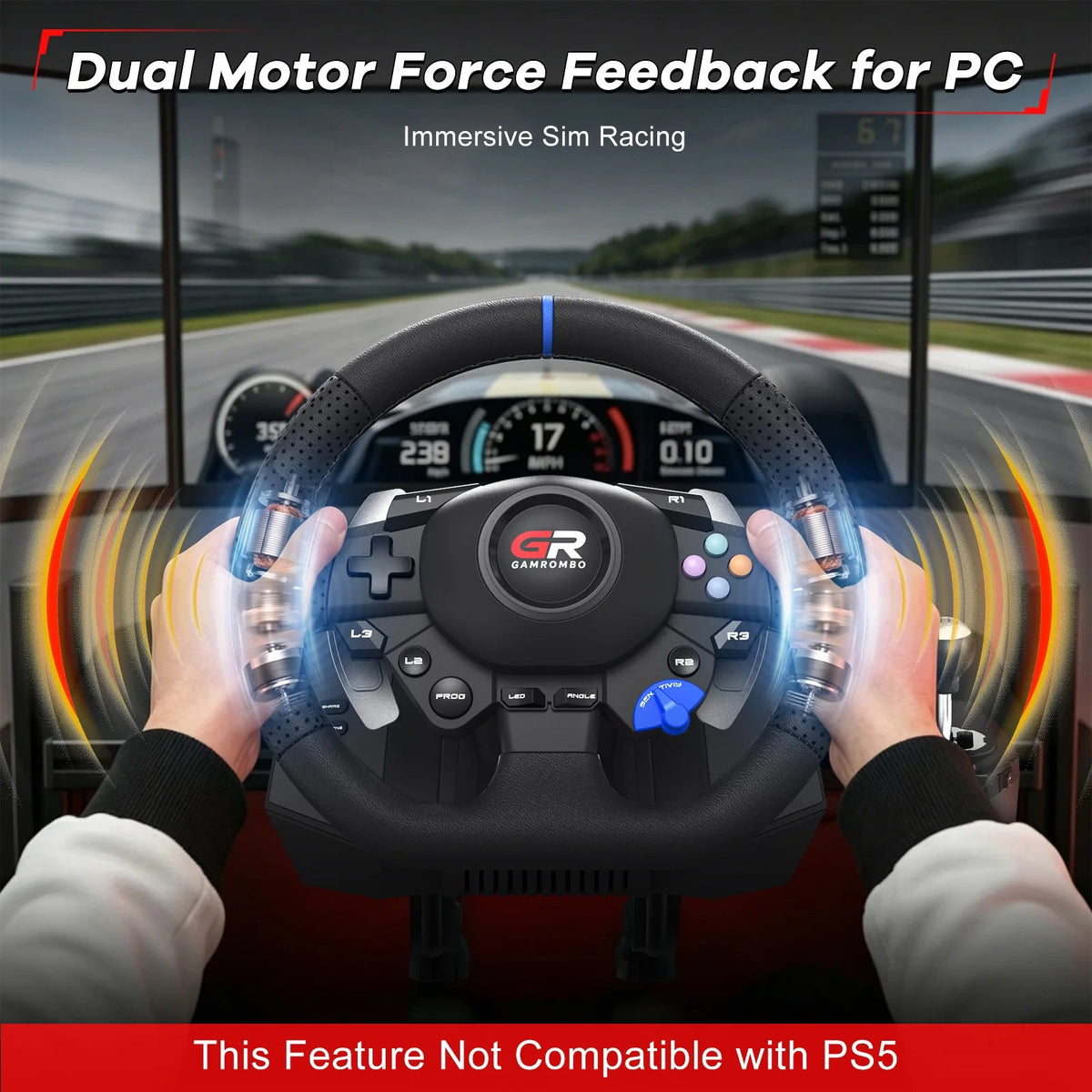 Racing Wheel For PS5/PS4/PC,11" Leather 270°&900° RGB Game Steering Hall Effect Pedal Macro Prog Mapping Gaming Wheels Simulator - GadgetGlobe
