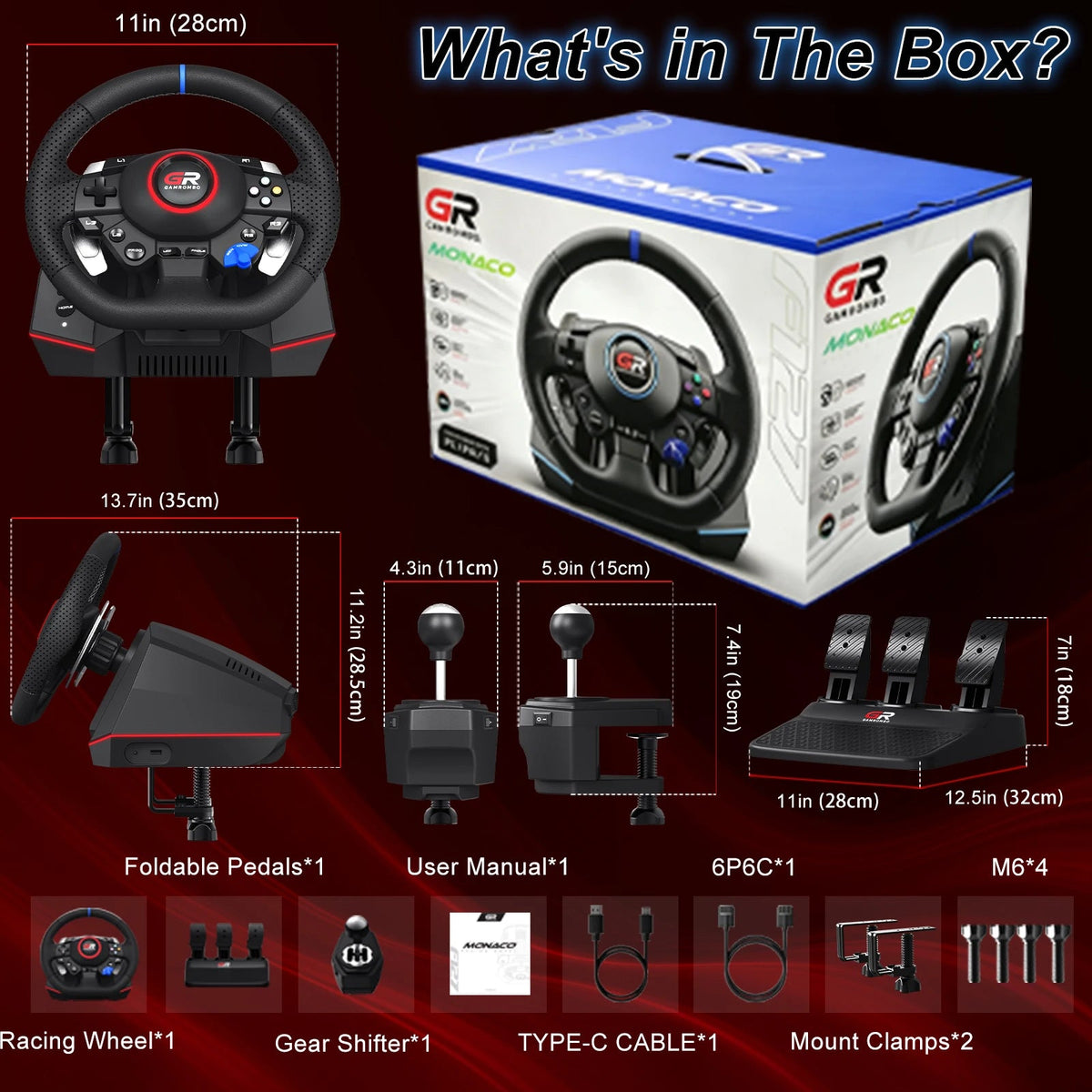 Racing Wheel For PS5/PS4/PC,11" Leather 270°&900° RGB Game Steering Hall Effect Pedal Macro Prog Mapping Gaming Wheels Simulator - GadgetGlobe