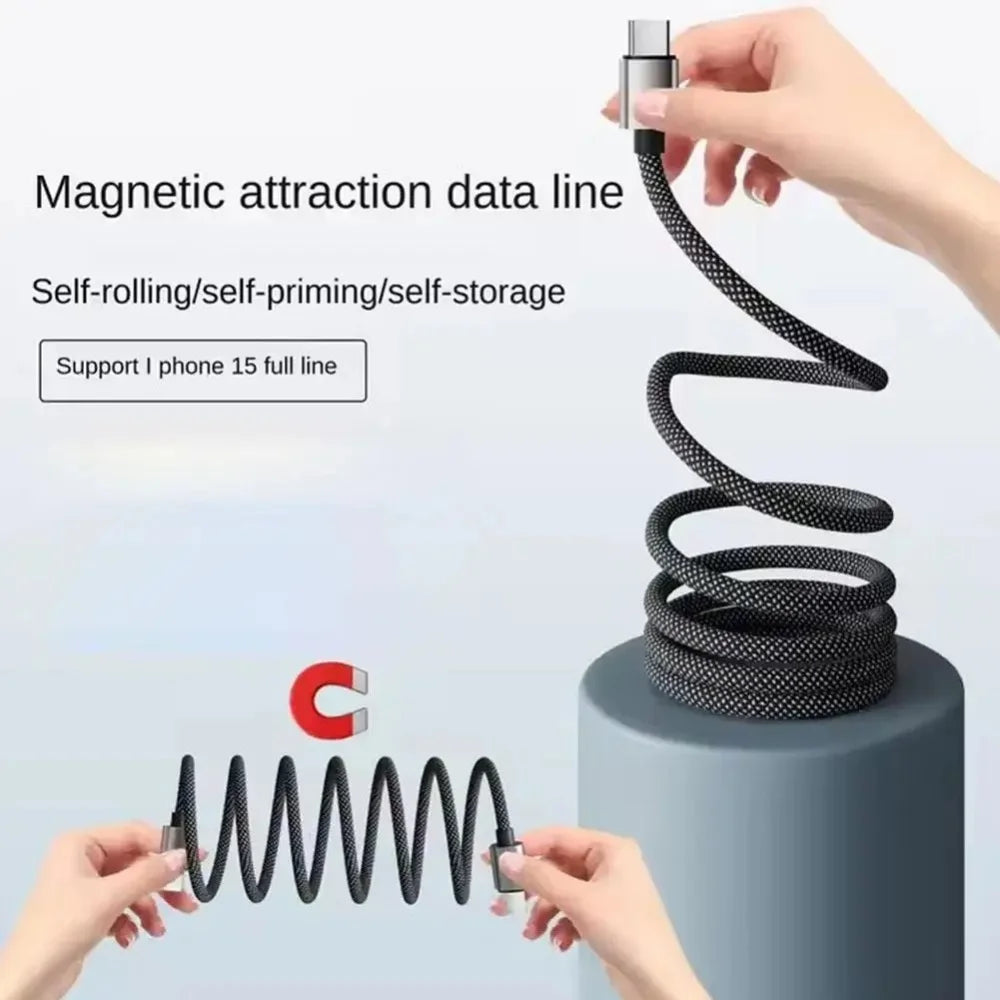 65W Magnetic USB C To Type C Fast Charging Cable Nylon Braided Anti Winding Data Cord Quick Charge 3.0 For iPhone Samsung Huawei GadgetGlobe